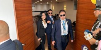 Abad llegó un poco antes de las 09H00, hora programada para el inicio de la diligencia. En los exteriores de la sala de audiencias existe un fuerte contingente de seguridad. "He venido a dar la cara al Presidente", dice la vicepresidenta Verónica Abad en su regreso a Ecuador