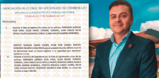 La Asociación de Fútbol No Amateur de Chimborazo (AFNACh) ha comunicado oficialmente la suspensión de varios miembros del directorio del Centro Deportivo Olmedo, incluyendo al presidente Fernando Flor.
