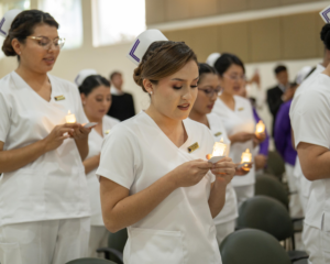 En el marco de la Semana de la Enfermería, la Universidad Indoamérica realizó la emotiva Ceremonia de Imposición de Cofias y Símbolos a 98 estudiantes de quinto, sexto y séptimo semestre de la carrera de Enfermería, en actos simultáneos llevados a cabo en los auditorios de sus sedes en Ambato y Quito.