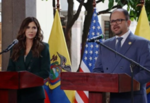 Kristi Noem es titular de la Secretaría de Seguridad Nacional del Gobierno de Donald Trump y mantuvo un diálogo con el presidente ecuatoriano Daniel Noboa, en el Palacio de Carondelet, en Quito.