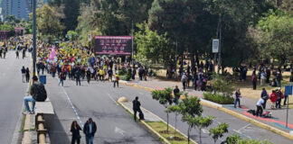 Este martes 12 de agosto, Quito se vio envuelta en una jornada de alta tensión mientras se desarrollaba una marcha liderada por el presidente Daniel Noboa hacia la Corte Constitucional. A lo largo del recorrido, se colocaron al menos tres vallas que exhibían los rostros de los nueve jueces constitucionales junto con la frase: “Estos son los jueces que nos están robando la paz. Firmaron contra leyes que nos protegían”.