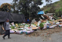 Un accidente de tránsito movilizó a los equipos de emergencia en el sector La Florida, cantón Pallatanga, luego de que un camión que transportaba legumbres con destino a Guayaquil se volcara en plena vía, dejando dos personas heridas y cuantiosas pérdidas materiales.