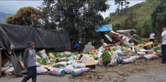 Un accidente de tránsito movilizó a los equipos de emergencia en el sector La Florida, cantón Pallatanga, luego de que un camión que transportaba legumbres con destino a Guayaquil se volcara en plena vía, dejando dos personas heridas y cuantiosas pérdidas materiales.