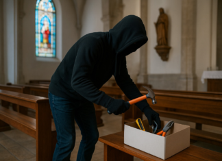 Personal policial atendió un presunto robo registrado en el sector de Las Minas de la parroquia San Luis, en Riobamba. Según se constató en el sitio, las puertas de la bodega de la iglesia evangélica presentaban forjaduras.