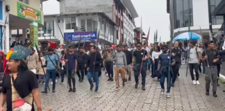 Miles de personas se concentraron este lunes 6 de octubre, en las principales calles de la ciudad de Puyo, provincia de Pastaza, para participar en la movilización por la Vida y el Territorio, en el marco del día 15 del paro nacional convocado por la Confederación de Nacionalidades Indígenas del Ecuador (Conaie).